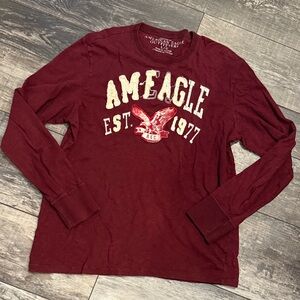 American Eagle Outfitters Men's Burgundy Long Sleeve Tee
